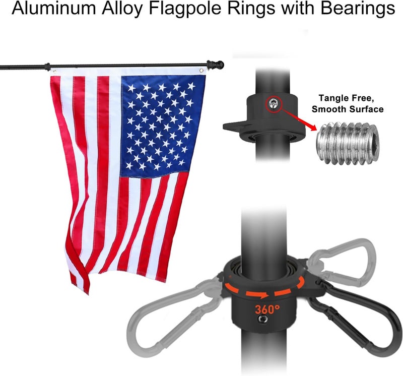 evertoco Heavy Duty T304 Stainless Steel Flag Pole Kit – 6FT Thickened Black Flagpole with 180° Adjustable Bracket & Aluminum Alloy Rings, Windproof & Rustproof for Residential/Commercial Use - Image 5